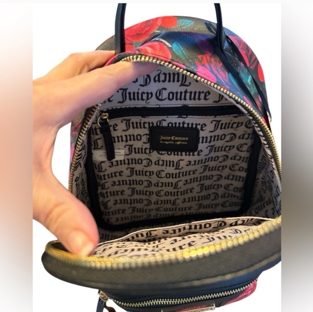 NWT Juicy Couture Floral Rose Backpack In Black and Pink - Picture 5 of 5
